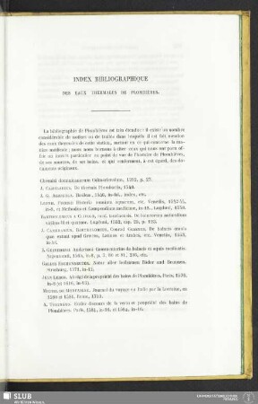 Index bibliographique des eaux thermales de plombières