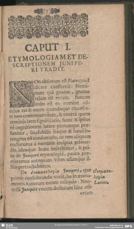 Caput I. Etymologiam Et Descritionem Juniperi Tradit