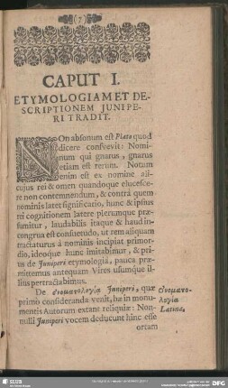 Caput I. Etymologiam Et Descritionem Juniperi Tradit