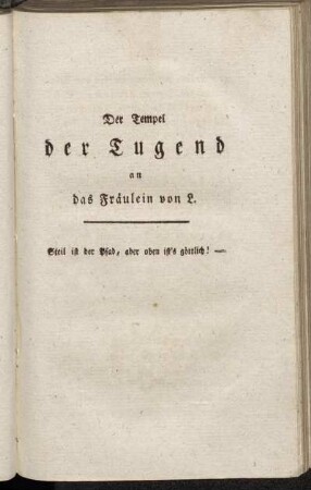 Der Tempel der Tugend an das Fräulein von L.