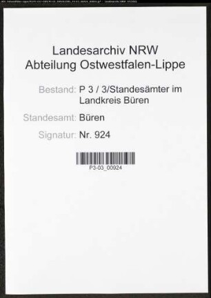 Heiratsregister Standesamt Büren