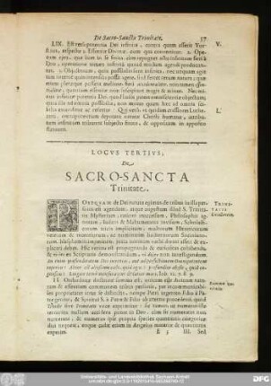 Locus Tertius; De Sacro-Sancta Trinitate.
