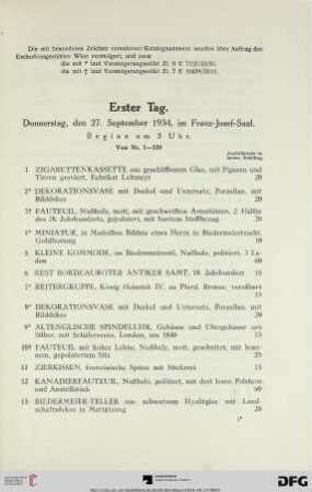 Erster Tag: Donnerstag, den 27. September 1934, im Franz-Josef-Saal, Beginn um 3 Uhr (Nr. 1-320)