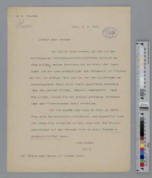 Brief an Samuel Fischer