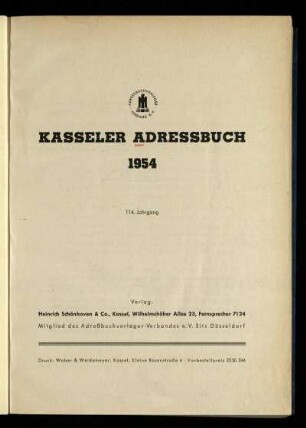 Jg. 114.1954: Kasseler Adressbuch