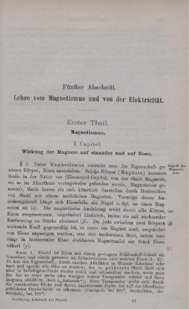 Fünfter Abschnitt. Lehre vom Magnetismus und von der Elektricität.