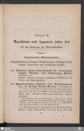 Gruppe E. Maschinen und Apparate jeder Art für den Gebrauch der Wollenindustrie