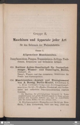 Gruppe E. Maschinen und Apparate jeder Art für den Gebrauch der Wollenindustrie