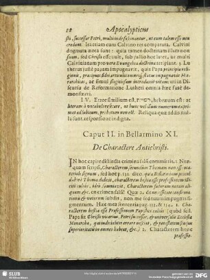Caput II. in Bellarmino XI. De Charactere Antichristi