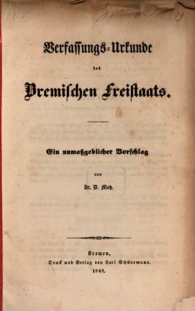 Verfassungs-Urkunde des Bremischen Freistaats