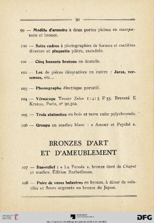 Bronzes D'art Et D'ameublement (Nr. 107-125)