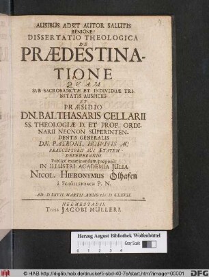 Dissertatio Theologica De Praedestinatione