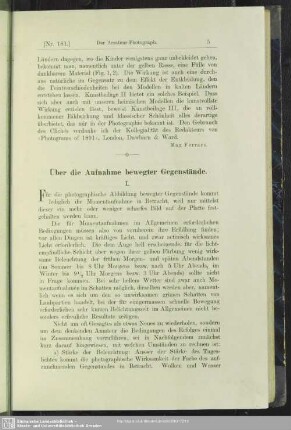 Über die Aufnahme bewegter Gegenstände