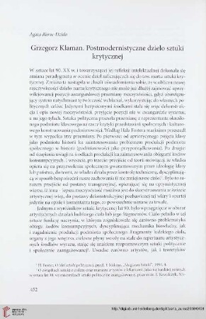 7/8: Grzegorz Klaman : postmodernistyczne dzieło sztuki krytycznej