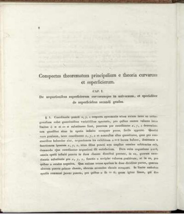 Conspectus theorematum principalium e theoria curvarum et superficierum.