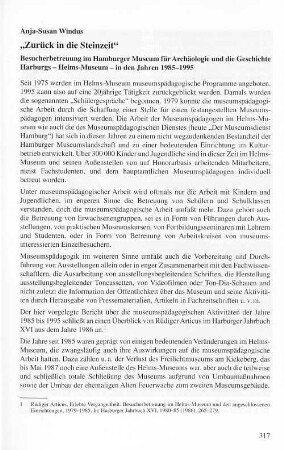 "Zurück in die Steinzeit" : Besucherbetreuung im Hamburger Museum für Archäologie und die Geschichte Harburgs - Helms-Museum - in den Jahren 1985-1995