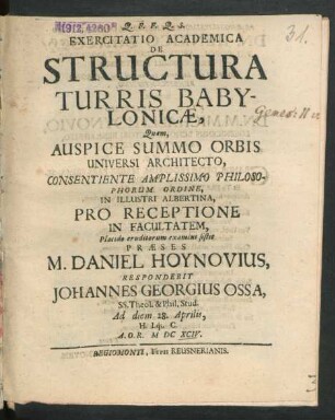 Exercitatio Academica De Structura Turris Babylonicae