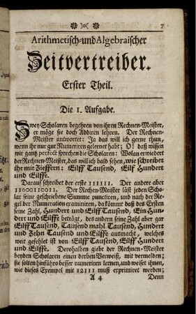 Arithmetisch- und Algebraischer Zeitvertreiber. Erster Theil