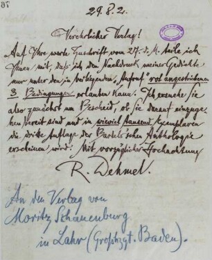Brief an Schauenburgs Verlag
