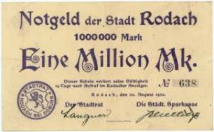 Geldschein / Notgeld, 1 Million Mark, 23.8.1923