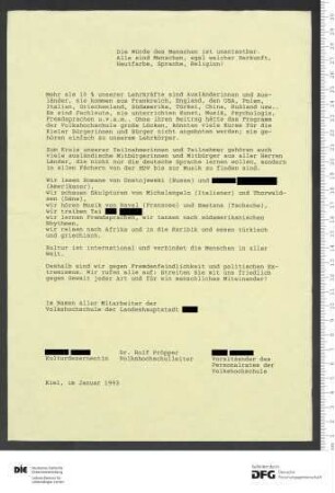 Beilage zum Programm 2. Semester 1992/1993