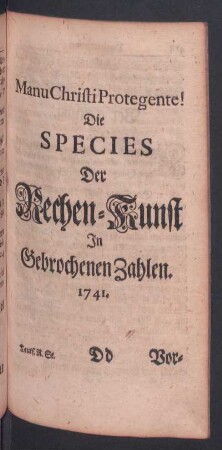 Die Species Der Rechen-Kunst In Gebrochenen Zahlen