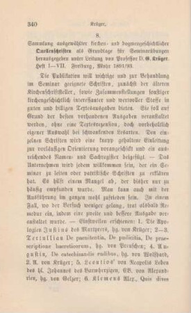 340-341 [Rezension] Sammlung ausgewählter kirchen- und dogmengeschichtlicher Quellenschriften; Heft I - VII