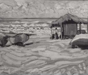Strand mit Hütte und Booten (Italien)