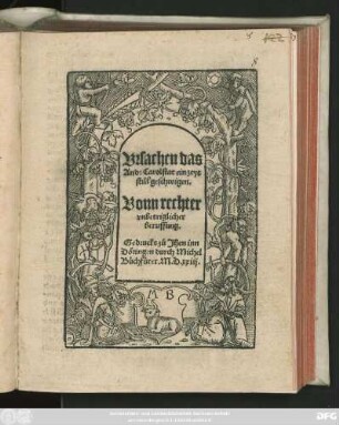 Vrsachen das || And: Carolstat ein zeyt || still geschwigen.|| Vonn rechter || vnbetriglicher || beruffung.||