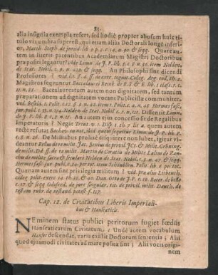 Cap. 12. de Civitatibus Liberis Imperialibus & Hanseaticis.