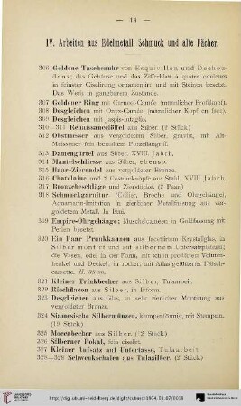 IV. Arbeiten aus Edelmetall, Schmuck und alte Fächer (Nr. 306-332)