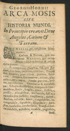 Georgii Hornii Arca Mosis Sive Historia Mundi.