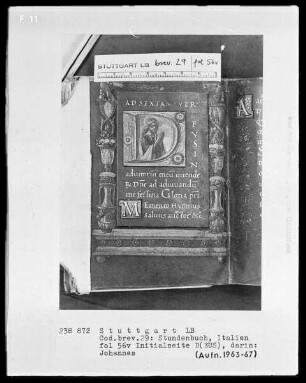 Lateinisches Stundenbuch (Franziskaner-Handschrift) — Gerahmte Initialseite, Folio 56verso