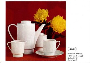 Produktblatt "Porzellan-Service / Hamburg, Form 20 / Dekor 2010 / Relief weiß"