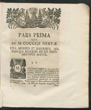 Pars Prima qua de M. Cocceji Nervae