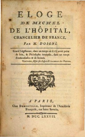 Eloge de Michel de L'Hopital