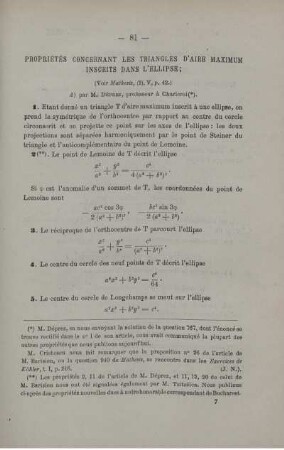 PROPRIÉTÉS CONCERNANT LES TRIANGLES D'AIRE MAXIMUM INSCRITS DANS L'ELLIPSE.