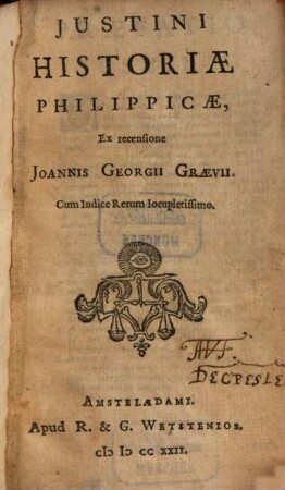 Justini historiae Philippicae : cum indice rerum locupletissimo