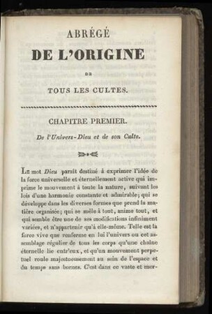 Chapitre premier. De l'Univers-Dieu et de son Culte