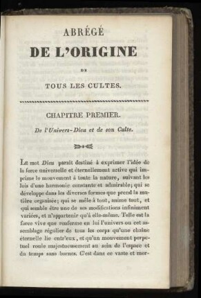Chapitre premier. De l'Univers-Dieu et de son Culte