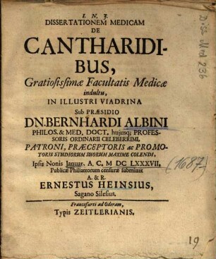 Dissertationem Medicam De Cantharidibus