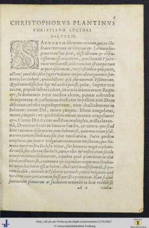 Christophorus Plantinus Christiano Lectori Salutem.