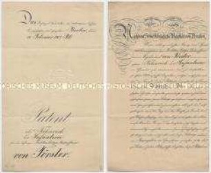 Beförderungspatent zum Fähnrich der Infanterie für einen Kadetten im Rang eines Portepee-Unteroffiziers