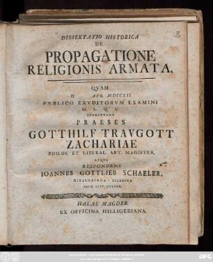 Dissertatio Historica De Propagatione Religionis Armata