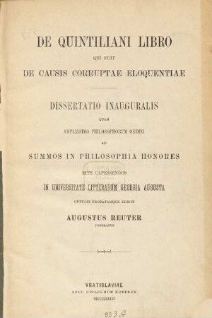 De Quintiliani libro qui fuit de causis corruptae eloquentiae