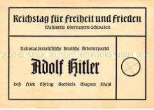 Abstimmungsschein für die "Wahl" des "Reichstages für Frieden und Freiheit", Wahlkreis Oberbayern-Schwaben