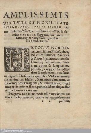 Amplissimis Virtute et Nobilitate viris, Domino Ioanni Iacobo Sacrae Caesarae et Regiae maiestatis...