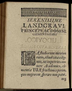 Serenissime Landgravi Princeps Ac Domine Clementissime!