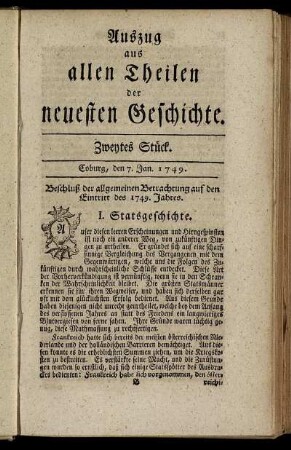 Zweytes Stück. Coburg, den 7. Jan. 1749.
