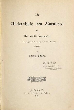 Die Malerschule von Nürnberg im XIV. und XV. Jahrhundert : in ihrer Entwickelung bis auf Dürer